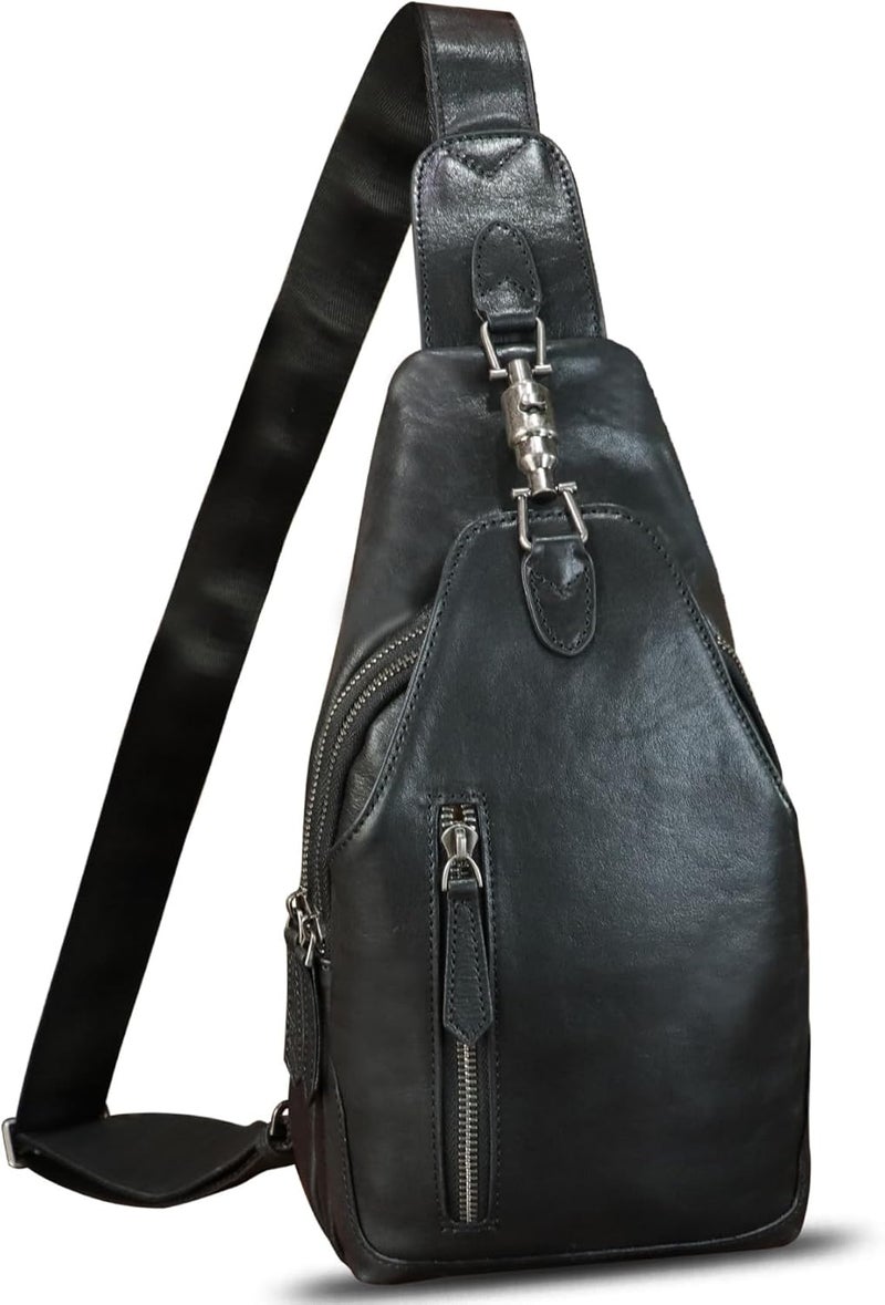 LRTO Genuine Leather Sling Bag for Men and Women Real Leather Shoulder Crossbody Bag Chest Bag Sling Backpack Purse - Image 1